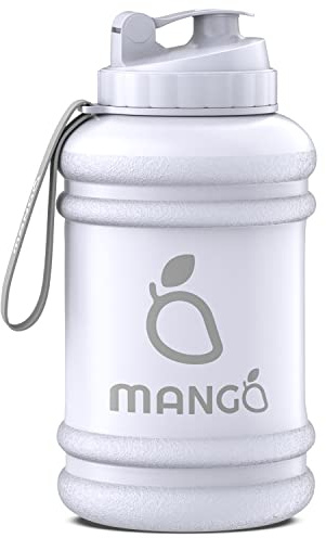 MANGO 2.2L Water Bottle With Straw and Time markings - BPA Free Xl Jug - Extra Large Durable Sports Bottles With Flip Cap - Ideal For Gym and Bodybuilding - Large Sports Reusable Water Bottle (White)
