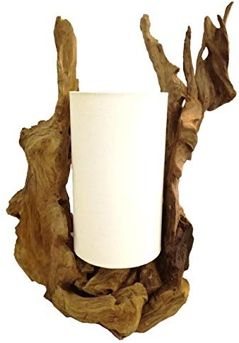KaYu Lampe en Racine de Teck h70cm Environ. Lampe Bois flotté Abat Jour Beige Tissu.