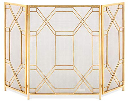 Funkenschutzgitter Kamin Screens Dekorative Panel 3 Goldfeuer-Bildschirm for Kamine Baby-Kamin-Bildschirm Indoor Outdoor Metall Dekorative Mesh-85 (H) × 51,6 (W) In (Color : Gold)
