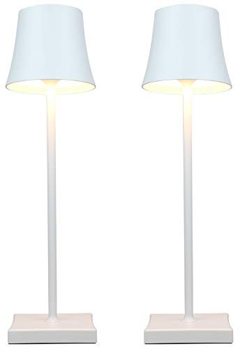 (2 pezzi) Lampada da tavolo retrò in metallo, lampada da tavolo a LED senza fili ricaricabile USB portatile con interruttore a sfioramento, lampada da comodino 4W per Reading,Bars (2PCS White)