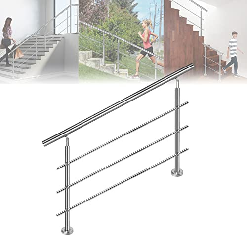 LARS360 150cm Handlauf Geländer Treppengeländer Ø 42 mm Geländerstäben aus Edelstahl 3 Querstreben Terrassengeländer Bodenmontage Bausatz Treppen für Drinnen Draußen Treppen Balkon Brüstung