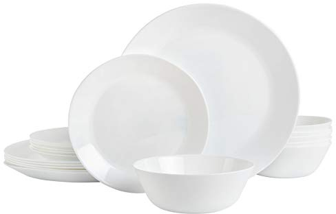 Gibson Home Ultra - Juego de platos y cuencos de vajilla resistentes a roturas y astillas, redondos: servicio para 6, vidrio ópalo, blanco