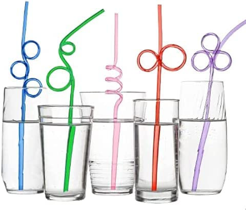 St@llion 5 Pieces Random Reusable PET Plastic Silly Straws Drinking Straws Curly Creative Multi-Shaped Novelty Party Favors Supplies for Kids/Birthday Party/Decorations
