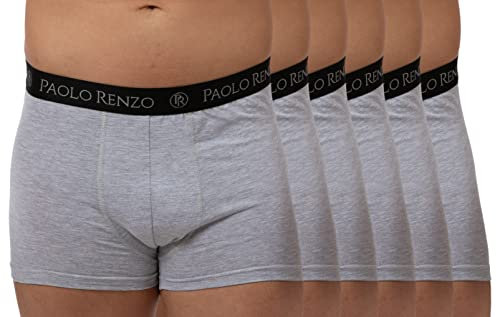Paolo Renzo Fitted Boxershorts Herren Hipster 6er Pack Retroshorts Unterwäsche Unterhosen Mann Weiche Baumwolle Größe XL Dunkelgrau