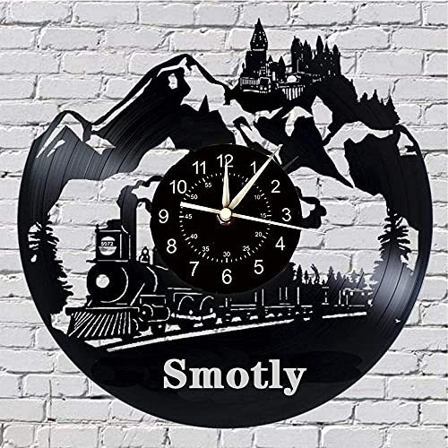 Smotly Vinyl-Wanduhr - Hogwarts-Express-Zug-Thema Mit Bunter Nachtlichtfunktion, Digitale Heimdekoration, Geschenk Mit Haken (Schwarz)