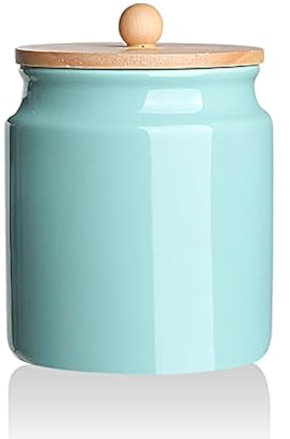 Sweejar Ceramic Kitchen Canisters, 28 FLOZ Porcelain Food Storage Jar with Airtight Seal Wooden Lid, Home Container Serving for Coffee Beans, Tea-leave, Sugar, Salt, Tool Bucket (Turquoise)