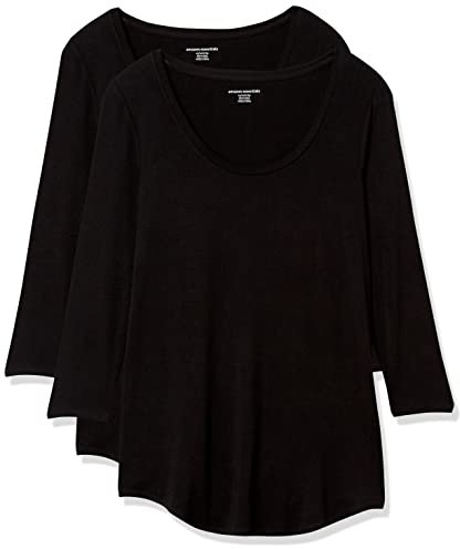 Amazon Essentials Women's 3/4 Sleeve Scoopneck Tunic, Pack of 2, Black, M