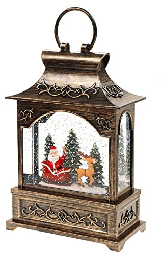 Schneekugel als Laterne mit Weihnachtsmann & Schlitten, Musik, Licht, Glitzerantrieb, 16,6 * 8,8 * 25cm Weihnachtsdeko weihnachtliche Schütteldeko