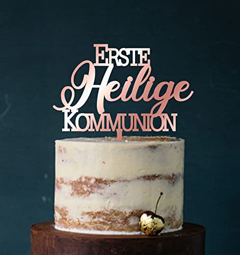 Manschin-Laserdesign Cake Topper Erste Heilige Kommunion,Tortenstecker, Tortenfigur Acryl, Hochzeit Wedding Hochzeitstorte (Spiegel Roségold (Einseitig)) Art.Nr. 5292