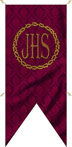 Porras E&B Balconera Colgadura Gallardete JHS Semana Santa Religiosa en Tela con lazos 150x70 cm Damasco Rojo a 1 Cara