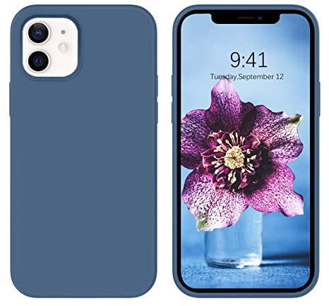 DOMAVER Liquide Coque iPhone 12/iPhone 12 Pro, Silicone Antichoc Fin Protection pour iPhone 12 Case Doublure en Microfibre, Coque de Téléphone iPhone 12/iPhone 12 Pro, Bleu Marine