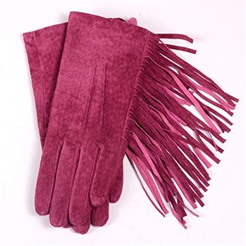 Handschuhe Leder und Wildleder Quaste Handschuhe kurz Frauen Warm Velvet Punk anzeigen Lila Klassik (Color : Pink, Gloves Size : XL)
