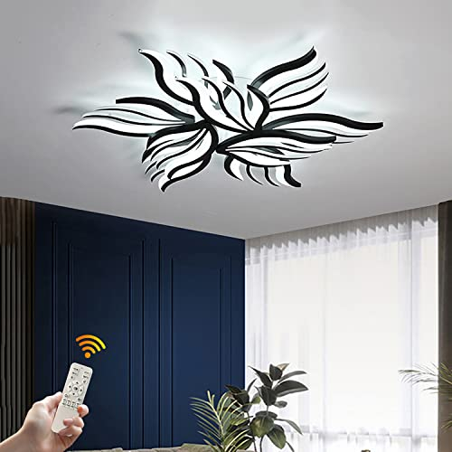 Becailyer Moderne Deckenleuchte, 9-köpfige Deckenlampe in Blumenform, 90 W dimmbarer LED-Kronleuchter aus Acryl in Deckennähe Beleuchtungskörper für Wohnzimmer, Esszimmer, Schlafzimmer, Büro (Schwarz)