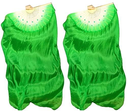 Hayaww (Rechts)2 Pcs FäCher SchleierfäCher, Bauchtanz Schleier Fans SchleierfäCher Schleier Lange FäCher FäCherschleier Bauchtanz Dance Schleier, 1.8m, FüR GroßE Auftritte, Proben, Unterhaltung (Grün)