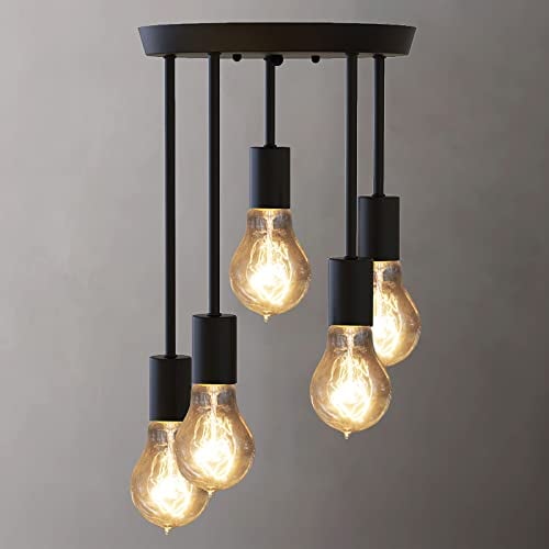 Mainen Deckenleuchte, 5-flammige Vintage Deckenlampe,E27 LED Retro Deckenleuchte,schwarz,Für Esszimmer Küche Wohnzimmer Bar Restaurant