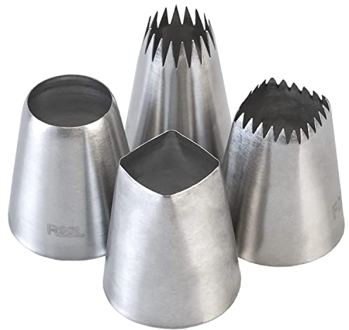 Extra Large Icing Tips Set with Round Star Square Eclair Churro Meringue Piping Tip for Cake Cupcake Cookie Decorating,4 Pcs