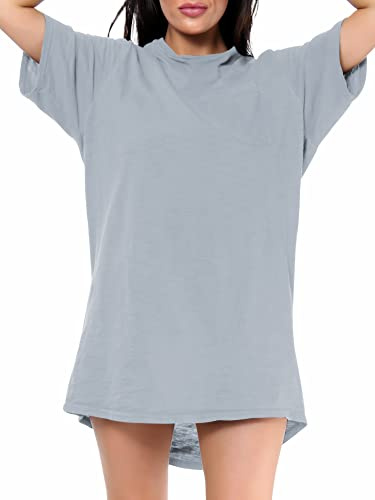 Love My Fashions® Women’s Plain Cotton Night Wear Long T-shirt soft and comfy Nightdress for ladies With Front Pocket Crew Neck Short Sleeves Nightie Sleepwear Top plus Sizes UK=S-3XL Grey
