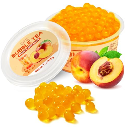 Bubble Tea perles PFIRSICH 490 GRAMMES, Boba perles de fruits vegan, sans gluten et plus Contenu