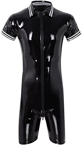 Caxndycing Herren Wetlook Shirt Kurze Mantel Wetlook Oberteile Männer Shirt Unterhemd Muskelshirt Kurzarm Freizeit Hemd Slim Fit Lack Leder Optik Bluse Outfit Muskelshirt Party Clubwear