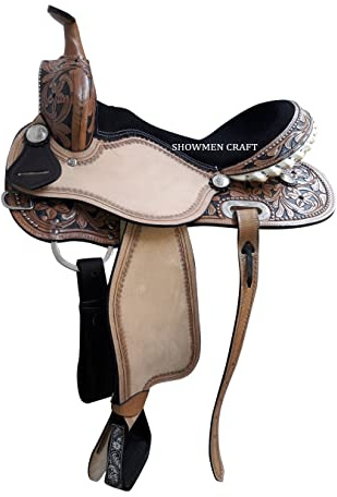 SHOWMEN CRAFT western sadelfat tävlingsstil sadel med neutralt läder med huvudstall och bröstkrage (46 cm)