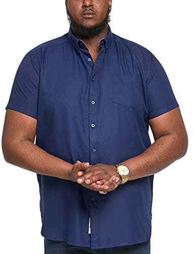 D555 Men's Plus Size James Basic Oxford Short Sleeve Shirt in Navy 5XL