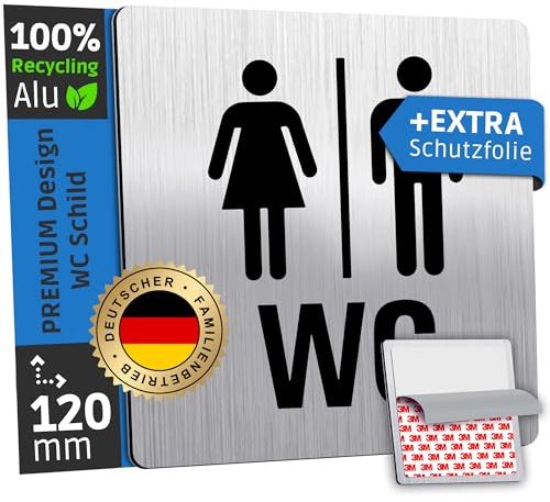 SCHILDERBOXX® WC Schild Selbstklebend - Toilettenschild Damen und Herren [12x12cm, 100% Alu, 3M Tape] – Türschild Toilette Aufkleber Tür, Gäste WC-Schilder, Toilettenschilder