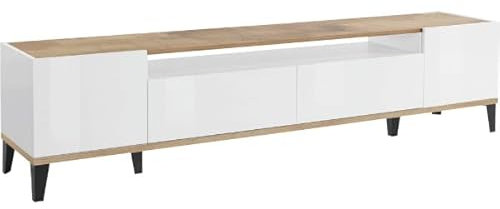 webfurniture - TV-Bank Dawn 200 cm Hochglanz Weiß / Ahorn