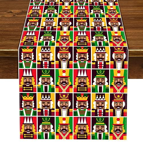 Nepnuser Black Nutcracker Christmas Table Runner African American Nutcracker Decoration Home Kitchen Dining Room Decor