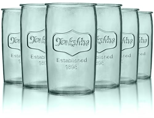 kitchentoolz Colored Drinking Glasses Set of 6 - Yorkshire Tumbler 16 oz Glassware Cups for Ice Cold Drinks, Beverages, Iced Tea - Mason Jar Drink Glasses - Vintage Aqua