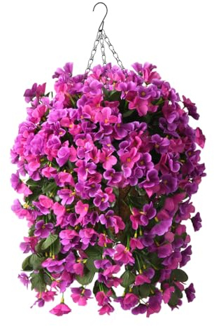 INQCMY Artificial Fake Hanging Plants Flowers Basket for Spring Summer Outdoor Outside Decoration,Faux Silk Begonia Flower in Planter Look Real UV Resistant for Home Porch Patio Balcony Yard Decor