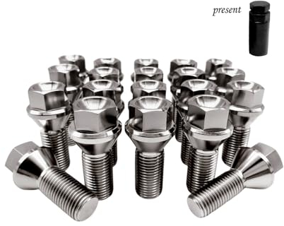 RISON-Titanium 20 Stück Titan Radschrauben Radbolzen Kegelbund M14x1.5x40mm, Universal Diebstahlschutz Radbolzen-Set, Auto Reifen Felgen Zubehör