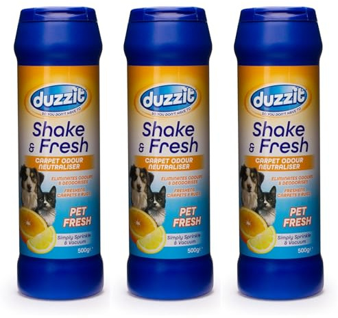 Shake & Fresh Carpet Freshener Powder Set in Pet Fresh - Pack of 3 x 500g Carpet Cleaner Powder Bundle by Great British Home