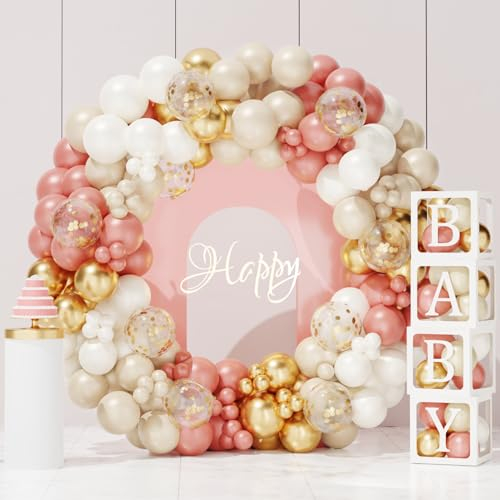 173 Pezzi Baby Shower Decorazioni - 142 Arco Per Palloncini Compleanno Con 4 Scatola Baby Shower, 27 Lettere(B+A-Z), Palloncini Rosa Per Gender Reveal Party,Baby Shower,Compleanno,Battesimo,Matrimonio