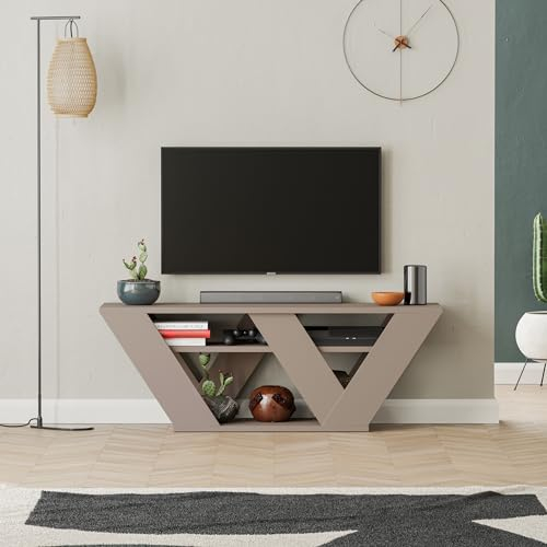 HOCUS PICUS TV-Einheit für Wohnzimmer bis 48 Fernseher, 110 x 40 x 30 cm, einfache Montage und Reinigung, Helle Mokka