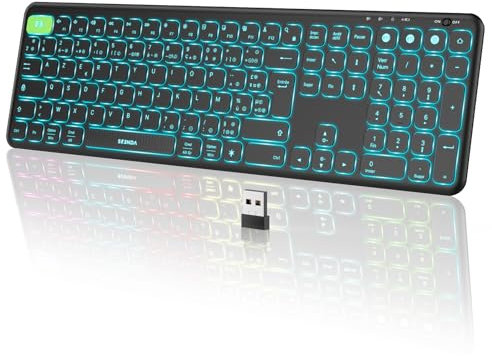 seenda Clavier sans Fil Rétro-éclairé 7 Couleurs, AZERTY Français, Clavier Multi-appareils avec USB et 2 Bluetooth, Silencieux, Rechargeable pour Apple MacOS, Linux, iOS, Android, Windows PC