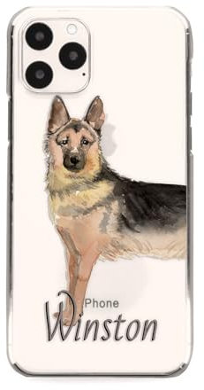 Personalised Initial Phone Case For Apple iPhones, 14, 13, 12, 11, Pro Max, Mini, XR, XS, German Shepherd with Name/Initials on Clear Case, Hard Cover, Custom Dog Phone Case