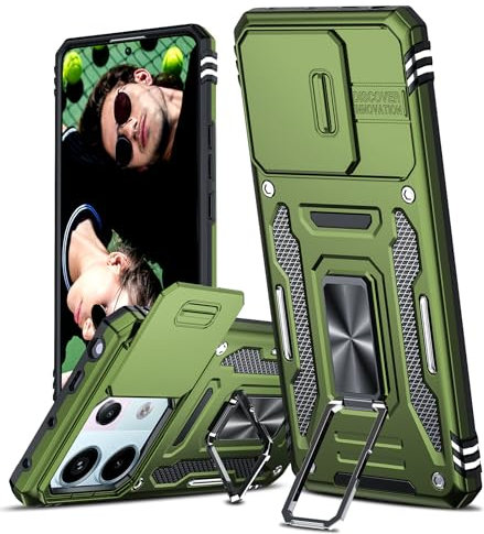 LeYi Cover per Redmi Note 13 Pro 5G con 2 x Pellicola Vetro Temperato, Custodia con Protezione Fotocamera [Slidable] Anello Supporto TPU Bumper Case per Xiaomi Redmi Note 13Pro, Verde scuro