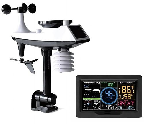 GeRRiT Estaciones meteorológicas for Interiores y Exteriores, termómetro for Interiores y Exteriores, Reloj atómico con Pantalla a Color con pluviómetro, estación meteorológica con termómetro Digital