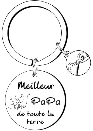 KJKJKJ Cadeau de Fête des Pères Cadeau de Noël Papa Porte-clés, (6) - Argent - Acier inoxydable - 3.0 cm