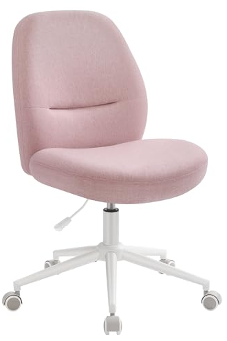 SONGMICS HOME Sedia da Ufficio, Sedia da Studio, Altezza Regolabile, Sedia Girevole, Stile Contemporaneo, Schienale Alto, Seduta Ampia e Morbida, Tessuto Cotone-lino, Rosa Pastello OBG044R01V1