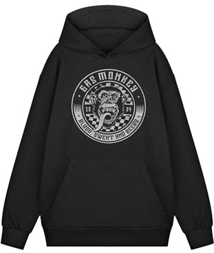 Gas Monkey Mens Hoodie | Adults Graphic Hooded Sweatshirt in Black | Distressed American Garage Pullover