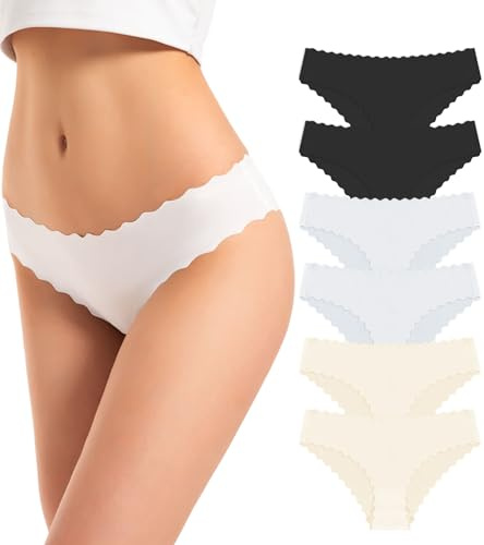 TANSTC Culotte sans Couture Femme Invisible Slip sous-Vêtements Sexy Extensible Confortables Hipster Bikini Culottes Multiple XS-XL, Lot de 6