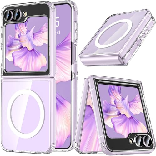 BESINPO Magnetic Case for Samsung Galaxy Z Flip 7 FE/Galaxy Flip 6 Case, Compatible with MagSafe Accessories, Shockproof Anti-Scratch Hard PC Protective Transparent Back Phone Cover (Clear)
