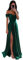 ECDAHICC Vestido de dama de honor sin hombros para mujer, de satén, con abertura larga, elegante, formal, línea A, vestido de boda y fiesta, verde oscuro, S
