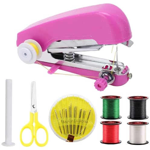 Mini Máquina de Coser,Máquina de Coser Manual Portátil,Mini Máquina de Coser de Mano Fácil de Usar Y de Puntada Rápida Adecuada para Ropa Cortinas Telas Bricolaje para Viajes en Casa (Morado)