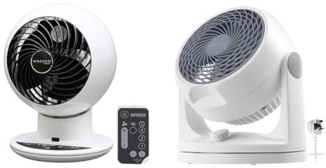 Iris Ohyama Woozoo Table Fan, 30㎡, Desk Fan, White, 5 Speeds, Remote Control, Silent, Quiet & Woozoo Table Fan, 23㎡, Desk Fan, White, 3 Speeds, Silent, Compact, Portable Quiet