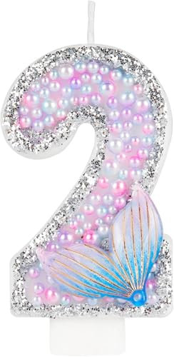 Mermaid Tail Birthday Candles, Sparkler 2nd Birthday Candles, Pink Number 2 Candle for Cake, Macaron Pink Candle Cake Topper for Girls Boys Mermaid Themed 2nd Birthday Party Decorations Supplies