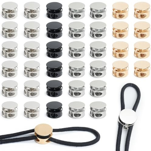 Prebarfun 80 Pcs Bouchon de Cordon, 14mm Stop Cordon en Métal Bouchon, Serrure de Cordon Élastique, Ajusteur Serre Cordon, Cordon de Serrage Double Trou pour Lacets Vêtements Sacs à Dos Artisanat