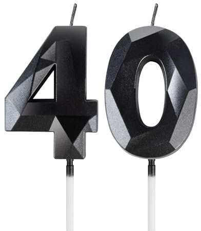 mciskin Black 40th Birthday Candles, 3D Number 40 Candles for Cake, Women Men 40th Birthday Decorations,Pearl Black Candle Cake Topper Decorations for Birthday Party Weddings Anniversary Supplies