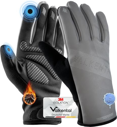 Valkental® wasserdichte Fahrradhandschuhe mit 3M Isolation | Gepolstert & Griffig | Winterhandschuhe & Übergangshandschuhe [Herren & Damen] mit Touchscreen Funktion - GloRider